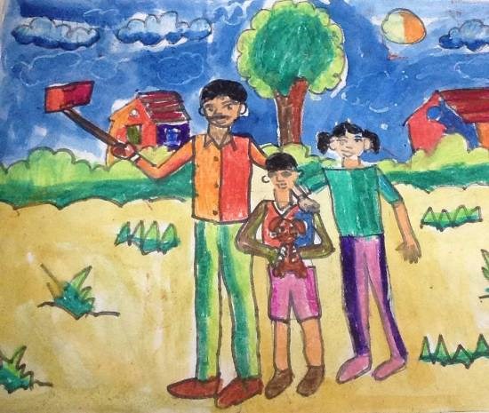 Family selfie, painting by Utkkarsh Darshan Mehta