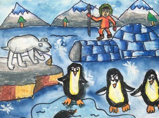 Penguin in the snow, painting by Utkkarsh Darshan Mehta