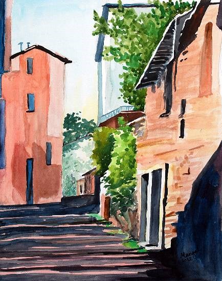 A Quiet lane, Estonia, painting by Mangal Gogte