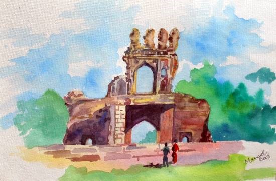 Visiting History, Hampi, painting by Mangal Gogte