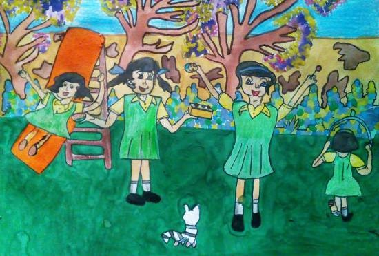 School Recess, painting by Sharlina Shete