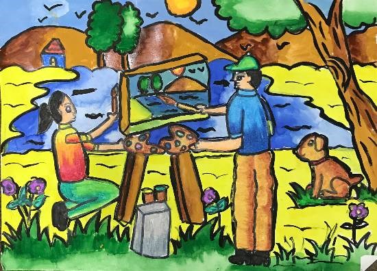 Painting the scenery, painting by Aarushi Rakesh