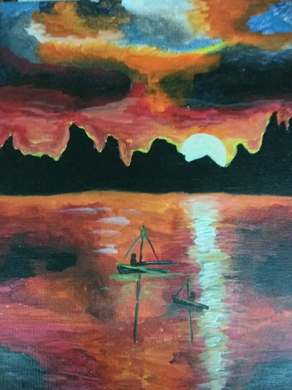 Painting  by Shrey Setu Jogani - Sunset scenery