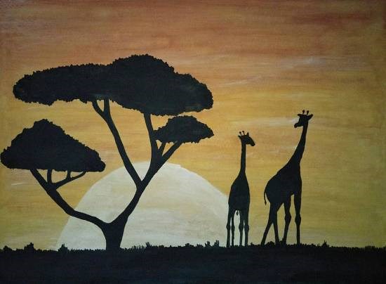 African sunset, painting by Tanay Nikheel Kelkar