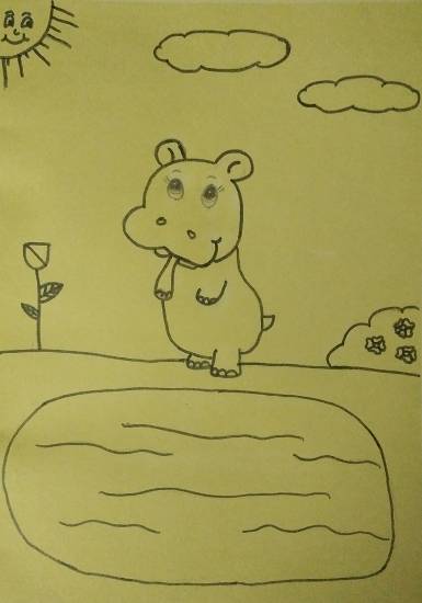 Painting  by Ananya Satish Pisharody - My Baby Hippo