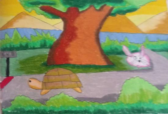 Painting  by Antara Shivram Desai - Tortoise and Hare