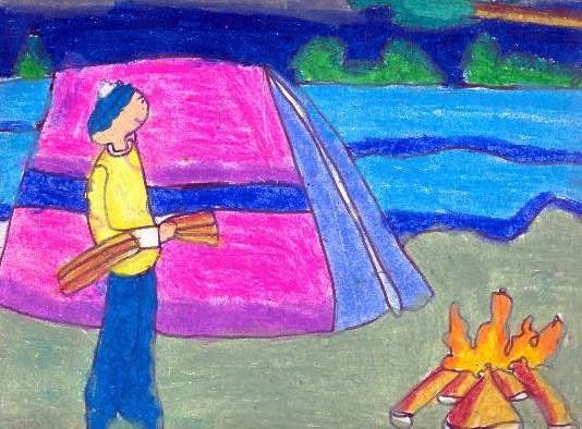 Camp fire, painting by Antara Shivram Desai