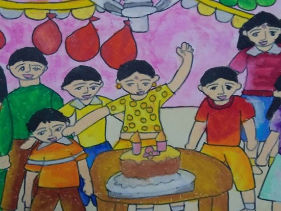 Birthday celebration, painting by Antara Shivram Desai