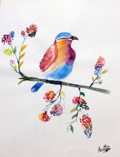 Painting  by Arpita Bhat - Colourful Birdie