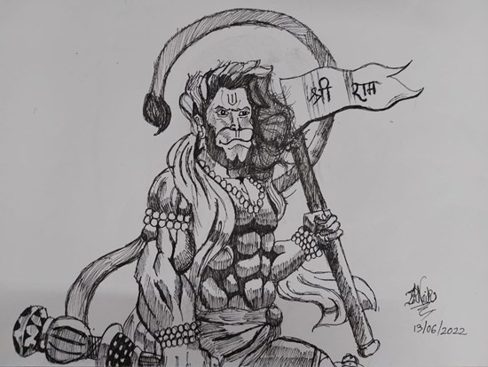 Jai Veer Hanuman..., painting by Indraneel Naik