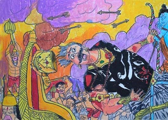 Rama kills Ravana, painting by Indraneel Naik