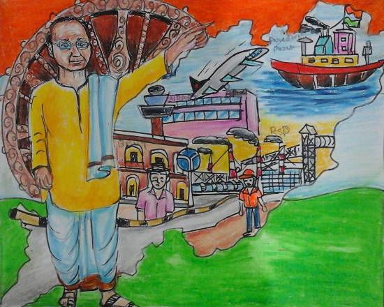 Painting  by Jeeban Purohit - Role of Biju Patnaik in making Odisha