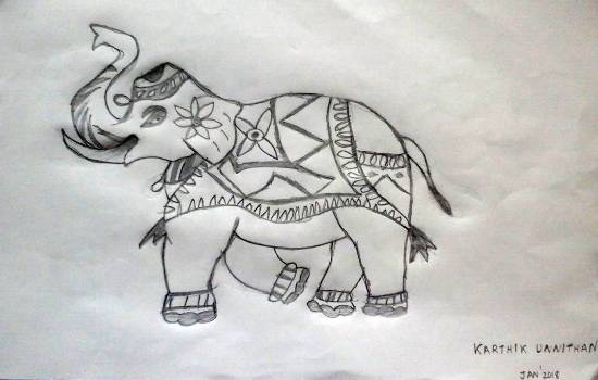 Painting  by Karthik H Unnithan - Elephant