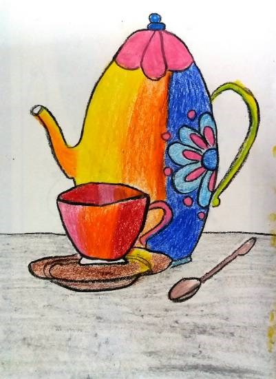Tea Time, painting by Parinaz Hoshedar Davar