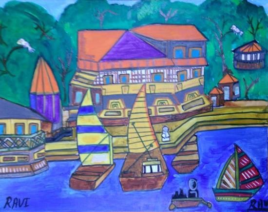 Boats, painting by Ravi Kumar