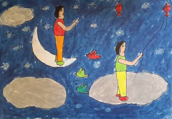 Painting  by Rohit D Sahani - Kite flying