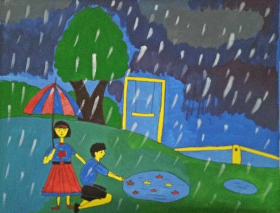 Rainy day, painting by Tithi Mukhopadhyay