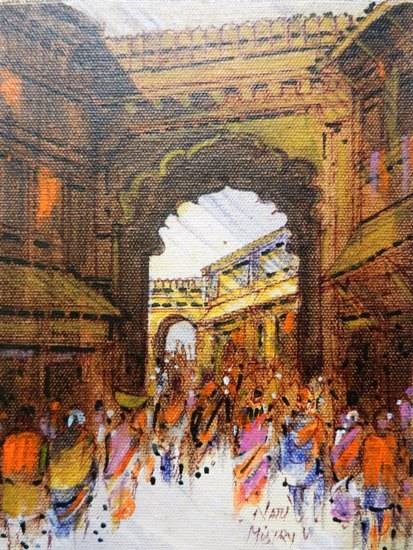 Street Gate - 2, painting by Natubhai Mistry