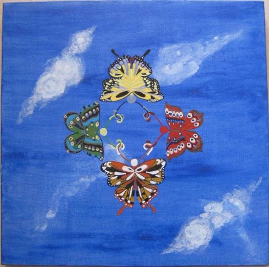 Skydivers, painting by Girijaa Upadhyay