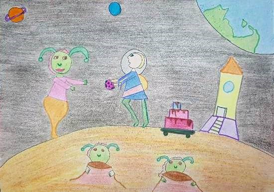 Fun time with my alien friends, painting by SHARANYA MALLICK