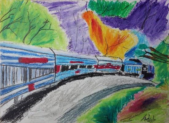 Train Journey, painting by Adeeb Singh