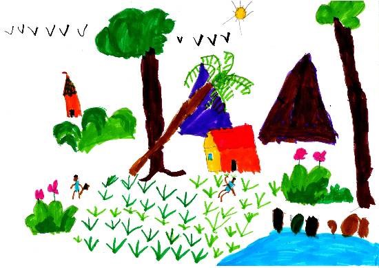 Village, painting by Adarsh Sudheer Aleti