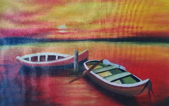 Two Boats, painting by Manas Chawla