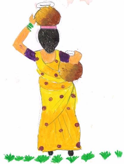 Rural woman, painting by Sujata Gandhe