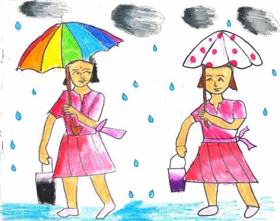 Rain, painting by Sujata Gandhe