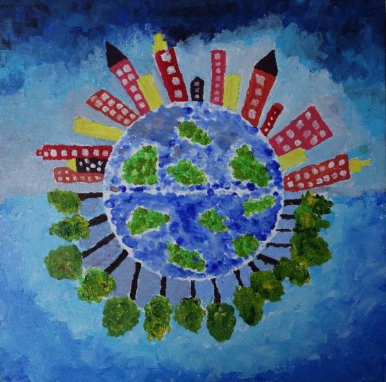 Two Different growths on earth, painting by Nishka Shah