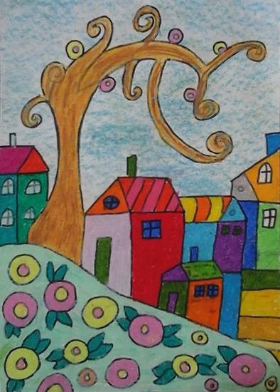 Houses, painting by Ananya Jhalani