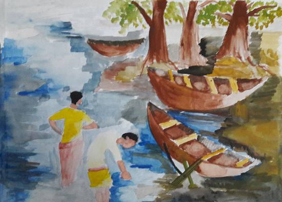 Painting  by Arnav Dulal Ghosh - Boats