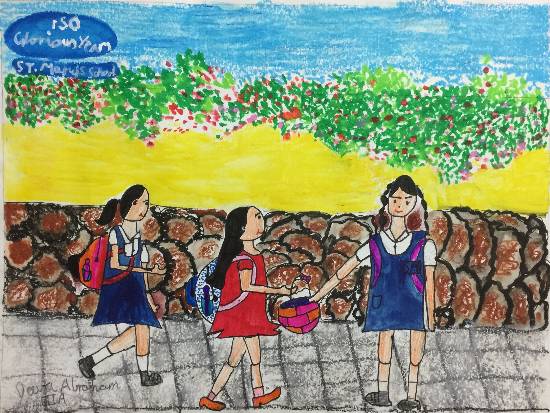 Painting  by Deeva Sajith Abraham - Bougainvillea around my school
