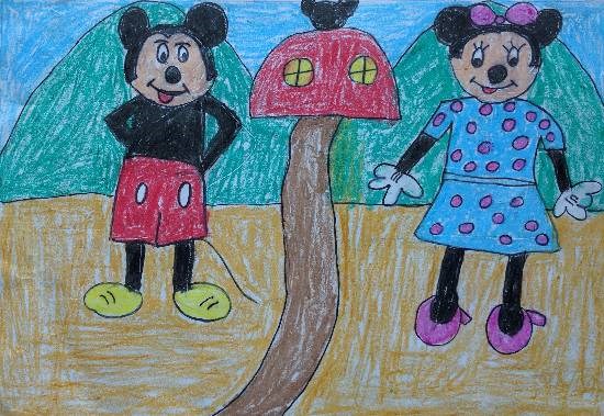Mickey Mouse & Mini Mouse, painting by Dhanishta Devendra Suryavanshi