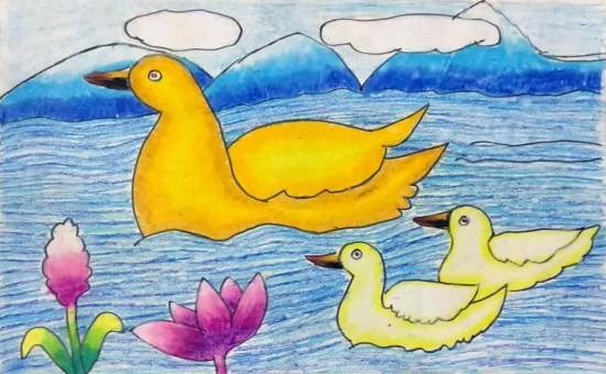 Duck in Water, painting by Mansvi Bhagwat