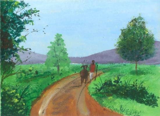 Rural life, painting by Kalash Durgesh Desai