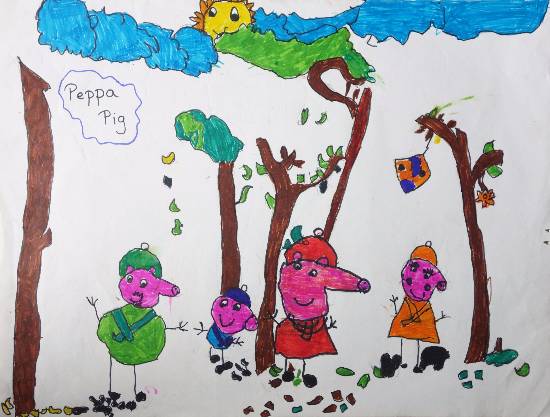 Painting  by Saanvi Rajendra Kulkarni - Peppa pig family