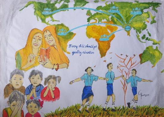 Painting  by S Kouser Banu - Everyone should get quality education