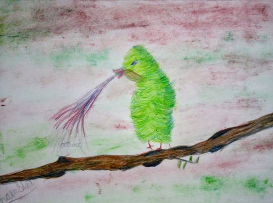 Painting  by Hamsini Aswin - Bird on a branch