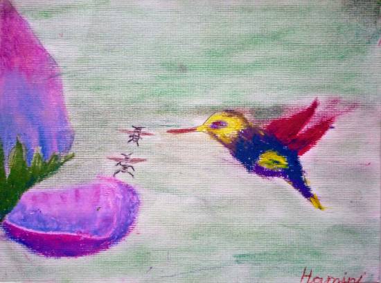 Painting  by Hamsini Aswin - Bird and flower