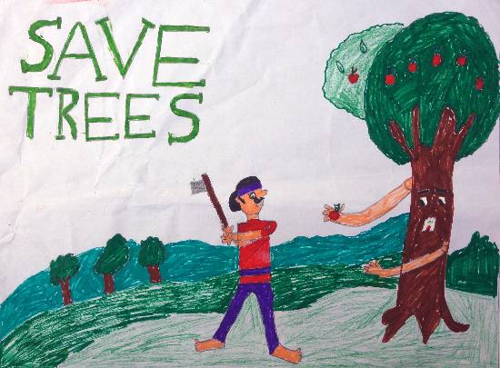 Painting  by Gurdit Singh - Save Trees