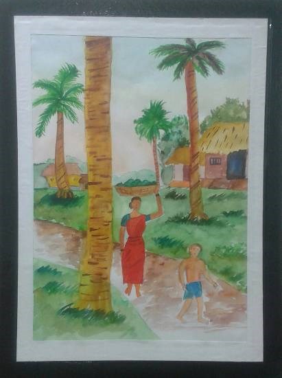 Village, painting by Mrunal Vijay Todkar