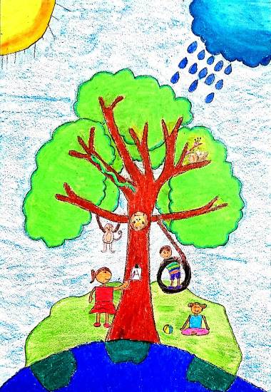 Painting  by Sargun Maini - Save Trees Save Mother Earth