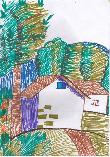 Painting  by Swanandi Ananda Babrekar - A house in forest