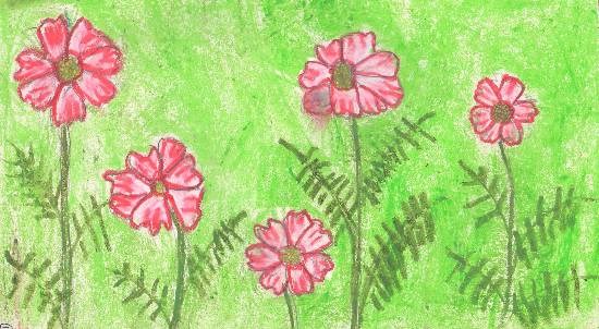Cosmoc flowers, painting by Swanandi Ananda Babrekar