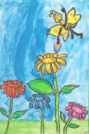 Flowers and butterfly, painting by Swanandi Ananda Babrekar