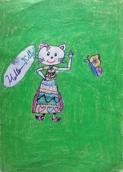 Indian Hello Kitty, painting by Swanandi Ananda Babrekar