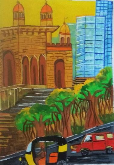 City, painting by Ipsha Chiragra Chakrabarty