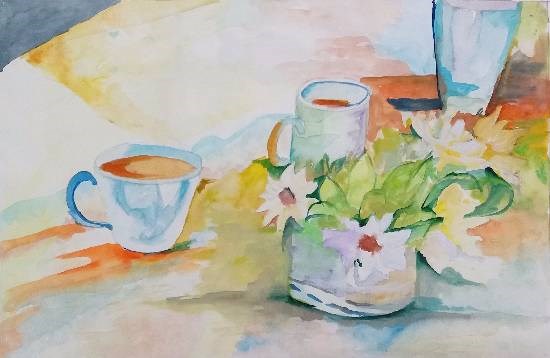 Morning Tea, painting by Rashi Rahul Lavekar