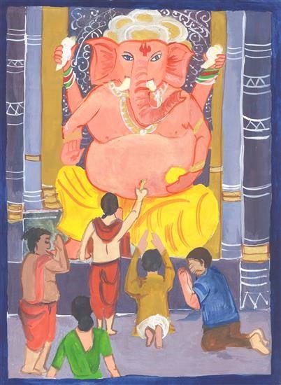 Ganesha utsav, painting by Soumyashis Debashis Sarkar